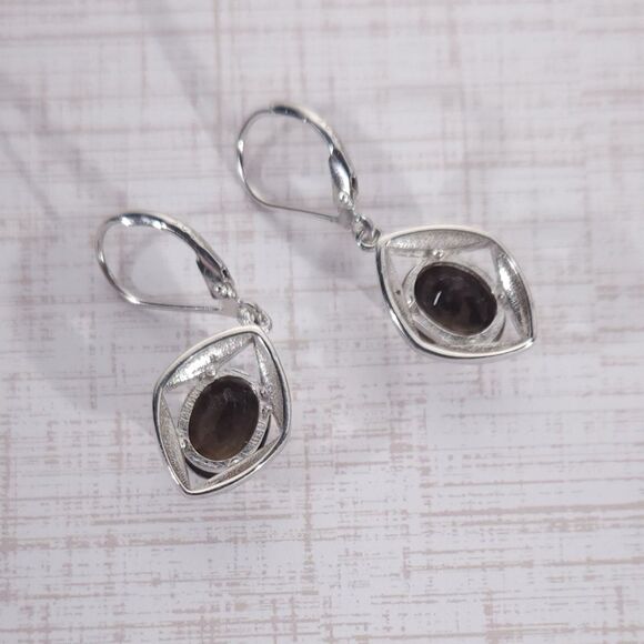 Smoky Topaz Dangle Earrings in Sterling Silver - Picture 9 of 11